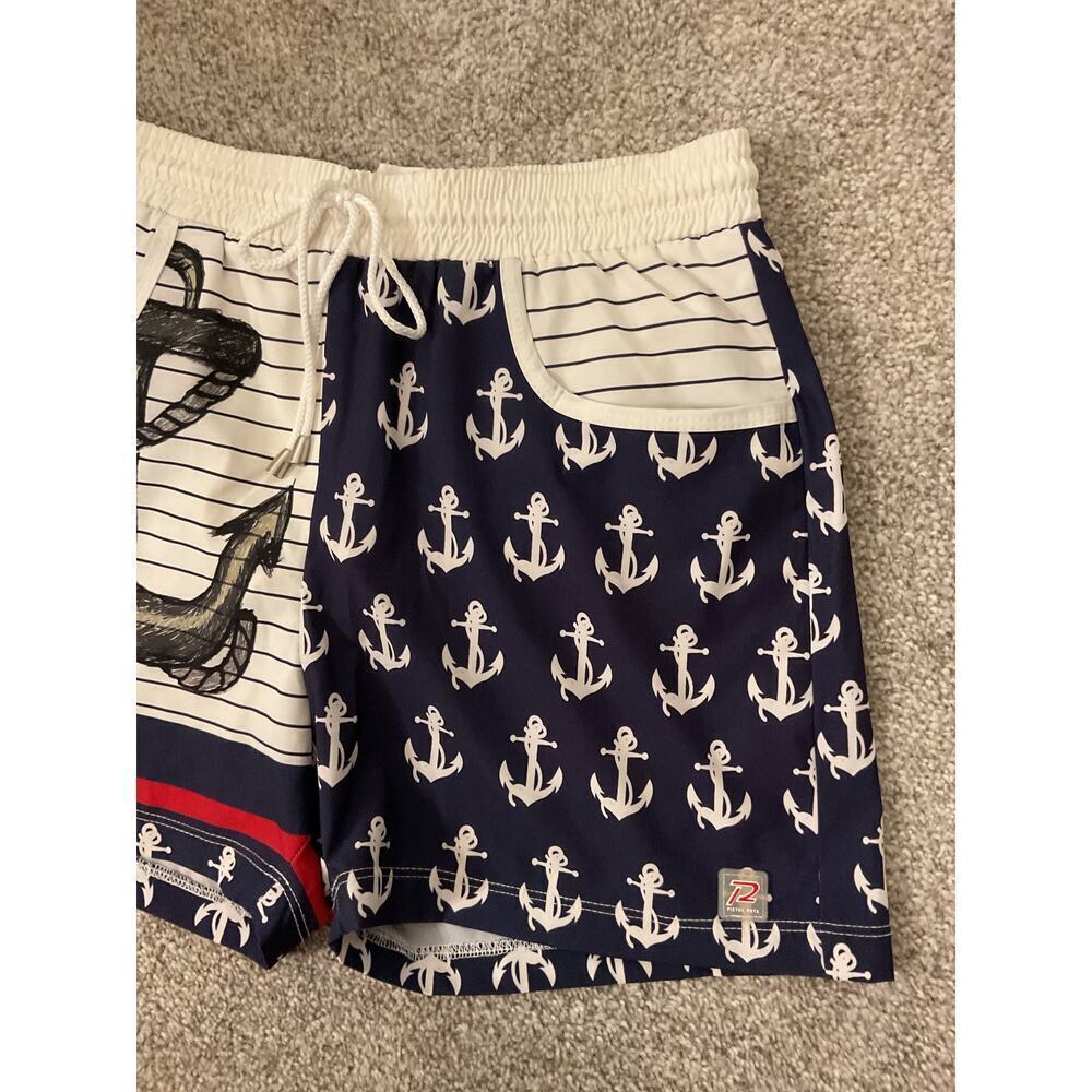 Pistol Pete Men's Striped Nautical Swim Trunks, S - Picture 2 of 5